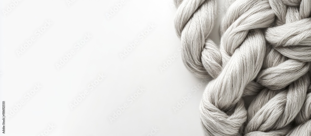 Poster Two skeins of grey chunky wool set against a white background Horizontal image. with copy space image. Place for adding text or design