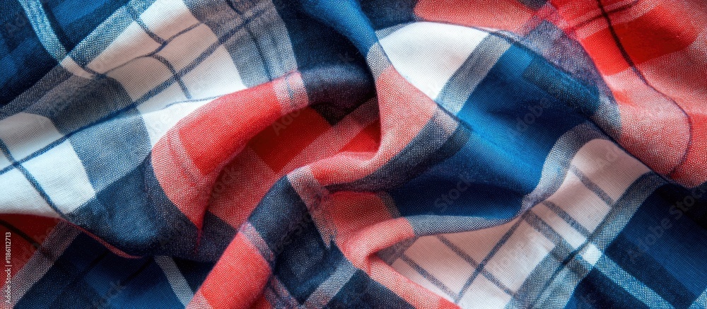 Poster plaid fabric texture background of red blue and white checkered clothing. with copy space image. pla