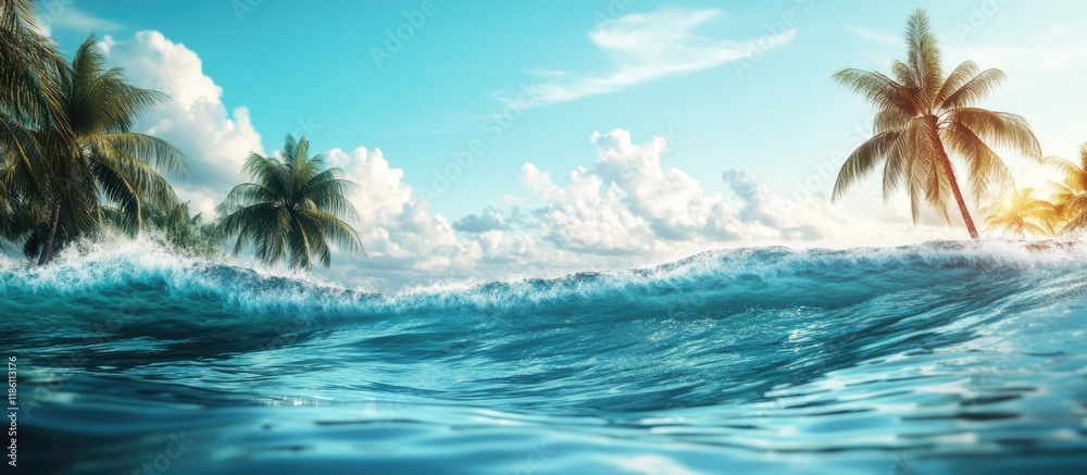 Aufkleber Wavy ocean view Tropical summer holiday idea. with copy space image. Place for adding text or design