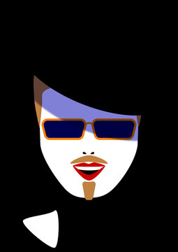 visage homme moustachu et barbu portant des lunettes de soleil et un chapeau