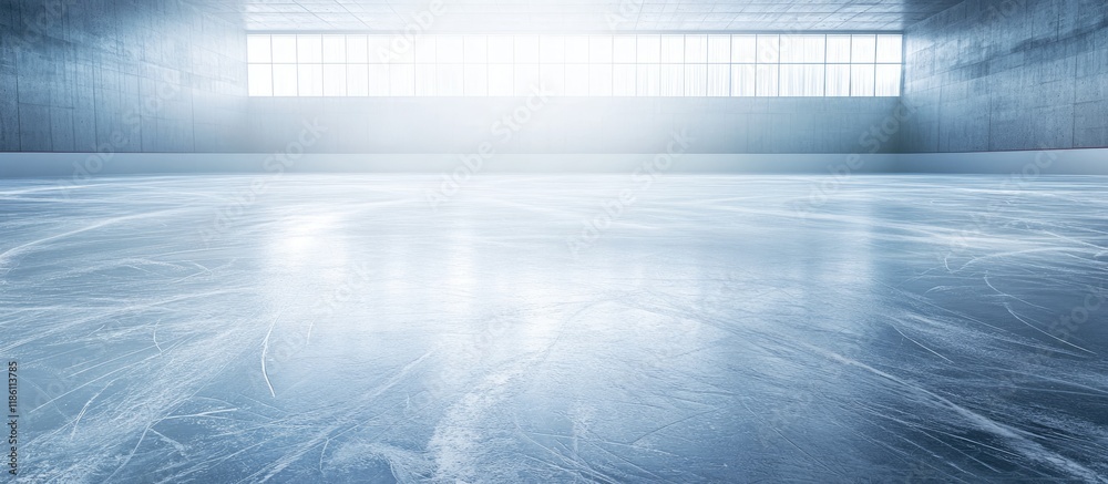 Poster Vacant ice rink featuring skate marks sports. with copy space image. Place for adding text or design