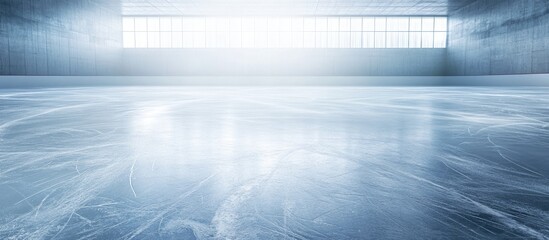 Vacant ice rink featuring skate marks sports. with copy space image. Place for adding text or design
