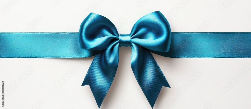 Aufkleber gift card idea bright blue satin ribbon with a bow set against a white background. with copy space i