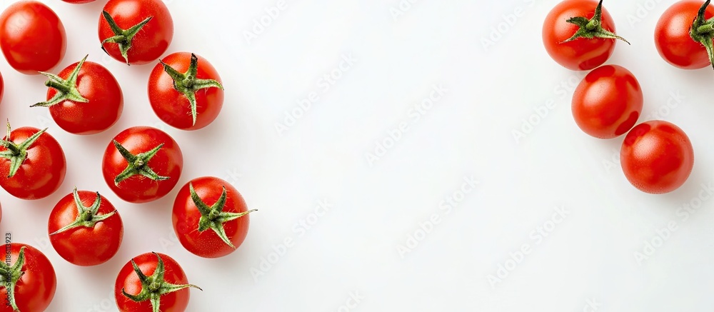 Poster cherry tomatoes are isolated on a white background flat lay idea. with copy space image. place for a