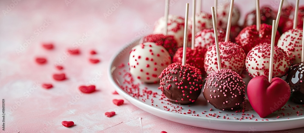 Leinwandbilder romantic valentine cake pop arranged on a plate. with copy space image. place for adding text or des
