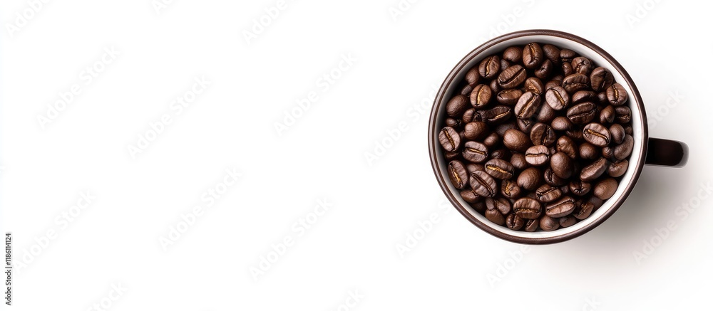 Aufkleber Roasted coffee beans in a cup against a white background top view. with copy space image. Place for adding text or design