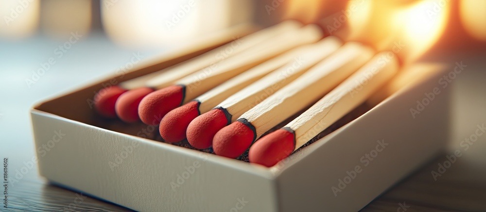 Poster Matches in an open matchbox on copyspace with selective focus and out of focus