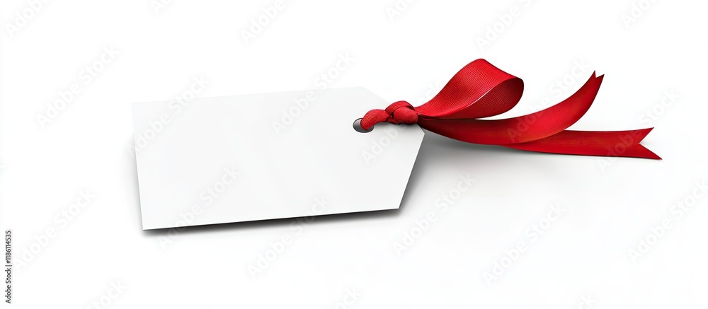 Aufkleber A blank gift or price tag attached with a red ribbon set against a white background. with copy space image. Place for adding text or design