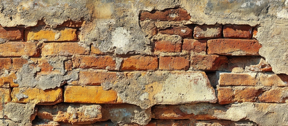 Leinwandbilder Close up of a texture fragment from the surface of an ancient brick fortress wall without plaster Historic brickwork. with copy space image. Place for adding text or design