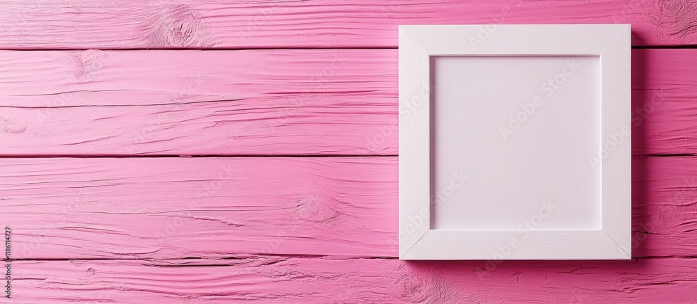 Leinwandbilder White paper frame on a pink textured background blank pink wooden patterned background featuring a square white paper frame. with copy space image. Place for adding text or design