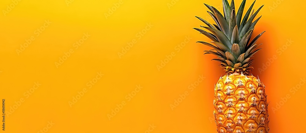 Aufkleber Pineapple on an orange backdrop Top View Copy Space Minimal style pattern Pop art design creative idea