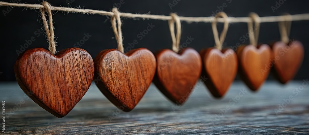 Aufkleber lovely wooden hearts strung on lines. with copy space image. place for adding text or design