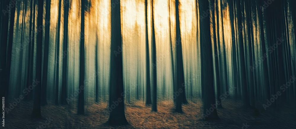 Poster blurry abstract representation of a forest captured using long exposure vintage style photo. with co