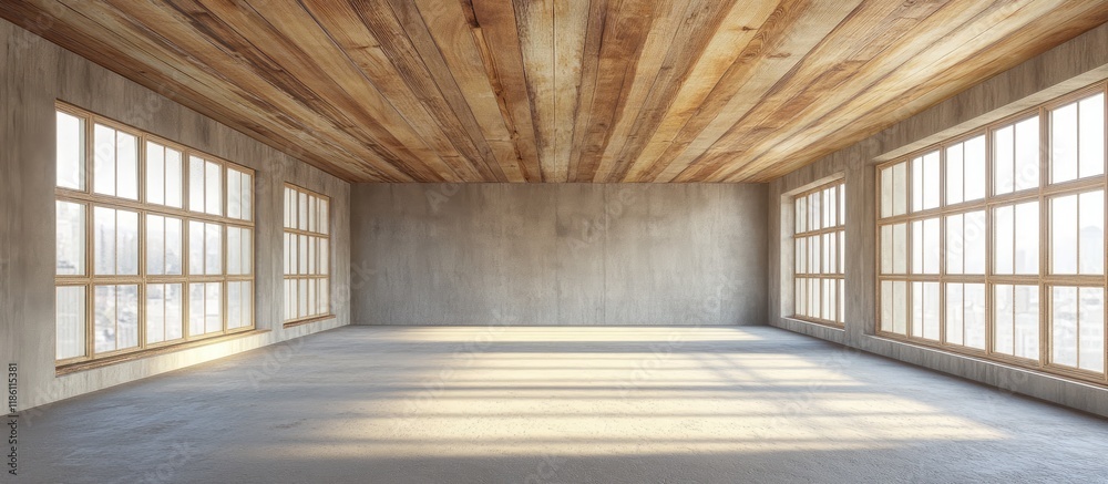 Fototapete incomplete room with a wooden ceiling. with copy space image. place for adding text or design