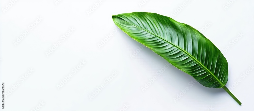 Poster beautiful vibrant tropical leaf on a white background top view. with copy space image. place for add