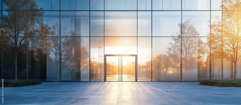 Poster Glass facade of a contemporary office structure. with copy space image. Place for adding text or design