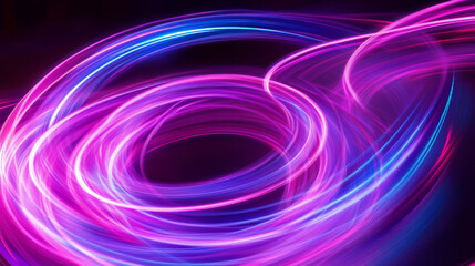 Fast light motion speed effect. Vector realistic illustration of abstract neon pink, purple rays, circular centric motion on black background, space travel route perspective, explosion energy warp