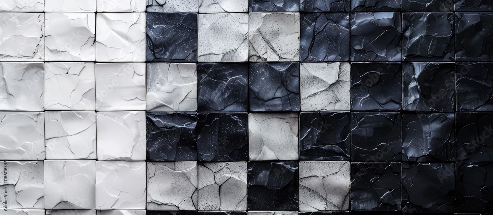 Poster three colors black grey and white create a mosaic tile texture wall suitable for background wallpape