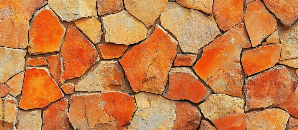 Leinwandbilder orange brick wall with a concrete or stone texture serves as a background showcasing limestone in an