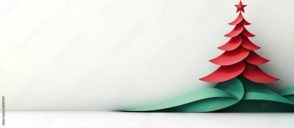 Poster happy new year and merry christmas card minimalistic idea handmade vertical paper tree cutout design