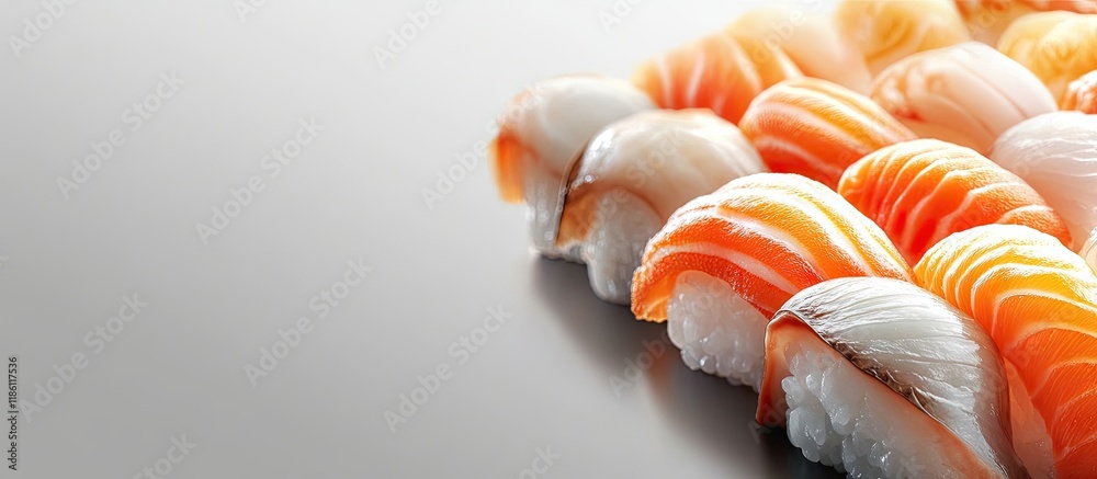Poster Set of Japanese sushi Close up view. with copy space image. Place for adding text or design