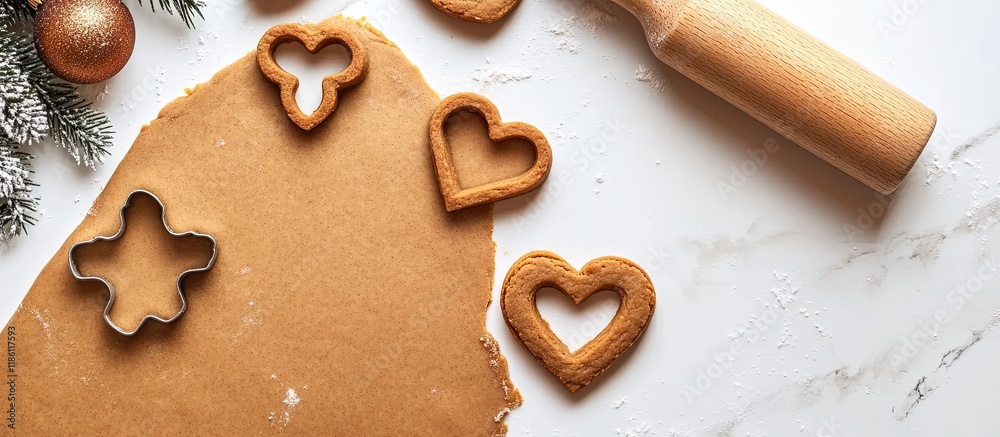 Poster gingerbread dough featuring different shaped cookie cutouts a baking backdrop for making christmas g