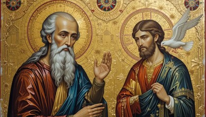 Byzantine Iconography: Saint John the Baptist and Jesus Christ,  Detailed Religious Art