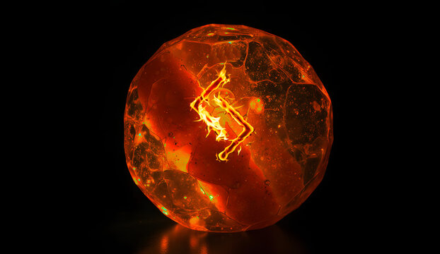 Burning Jera rune on a magic crystal