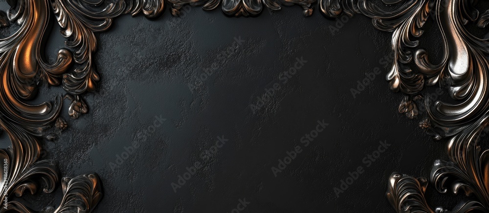 Poster black background featuring a vertical metal ornament. with copy space image. Place for adding text or design