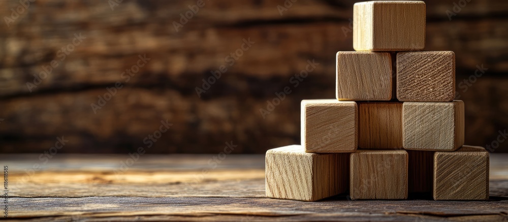 Poster Business development concept using wood block construction Growth strategies and ideas A stack of square wooden cubes A backdrop for success leadership challenges creativity and performance in one 