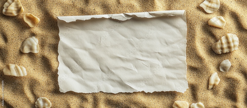 Leinwandbilder blank paper on a sandy background close up of grains of sand. with copy space image. place for addin