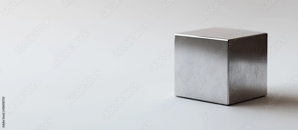 Poster A metal cube on a white background. with copy space image. Place for adding text or design