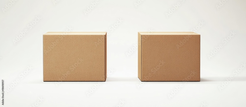 Poster Two brown cardboard boxes isolated on white. with copy space image. Place for adding text or design