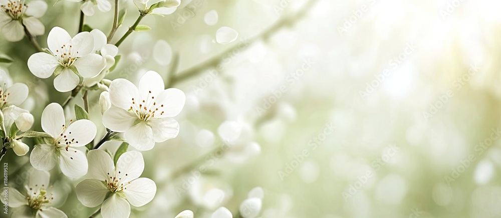 Poster White flowers blooming in spring natural vintage backdrop. with copy space image. Place for adding text or design