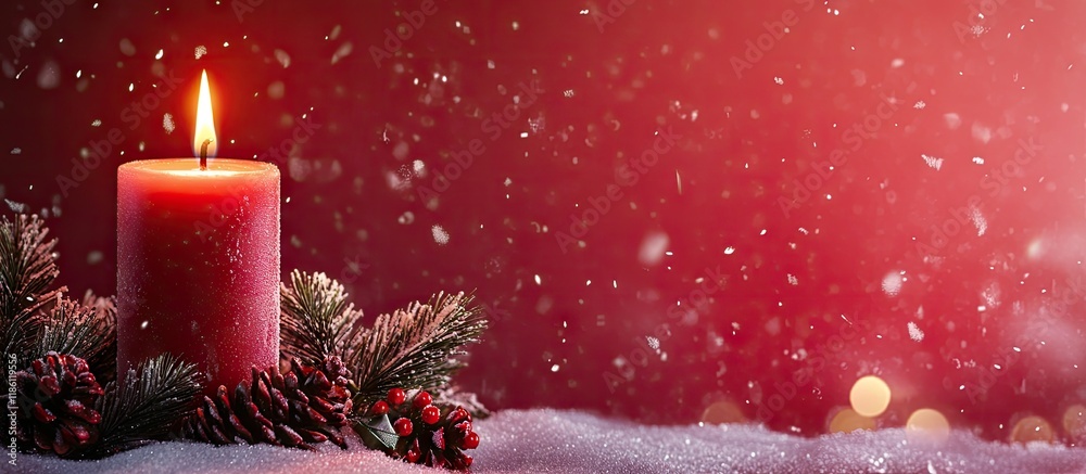 Fototapete Christmas background New Year background featuring a candle. with copy space image. Place for adding text or design
