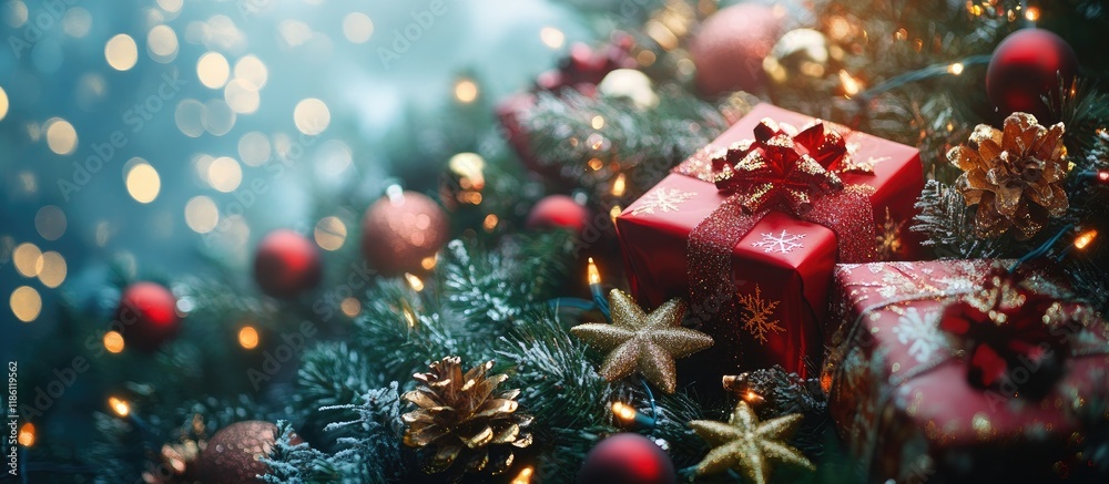 Aufkleber lovely christmas backdrop new year selective focus on celebration. with copy space image. place for 