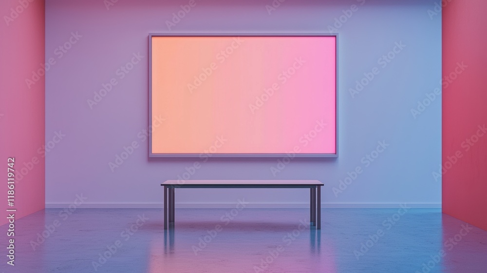 Poster empty conference room with table and glowing digital display