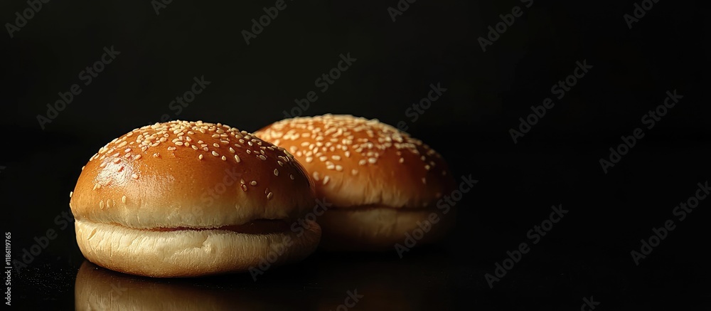 Aufkleber burger buns set against a black background. with copy space image. place for adding text or design