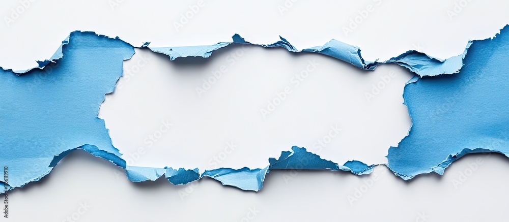 Aufkleber Torn blue paper with a white background featuring space for text Flatlay concept. with copy space image. Place for adding text or design