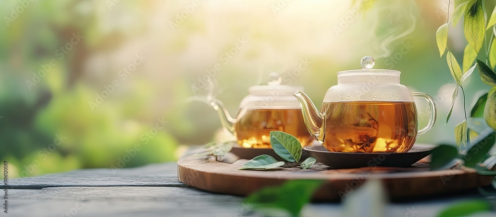 Fototapete making soothing tea in a calm setting the idea of using natural drinks and tea to reduce stress. wit