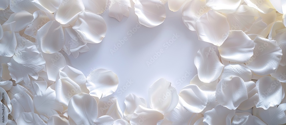 Poster blank white space framed by white petals creating a romantic backdrop with room for text. with copy 