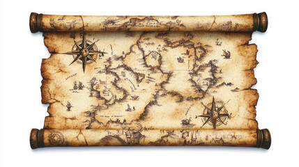 Realistic open parchment scroll isolated on transparent background. Vector illustration of old paper roll, ancient treasure map on papyrus, antique blank manuscript template, vintage document sheet