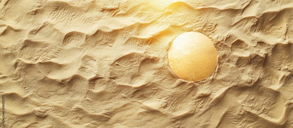 Poster The sun is illustrated on the sand Natural background with sand texture Top view. with copy space image. Place for adding text or design