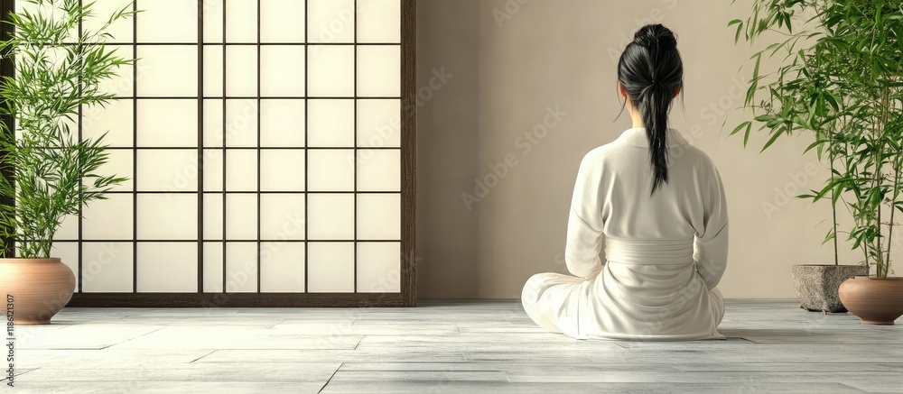 Poster asian woman in the room. with copy space image. place for adding text or design