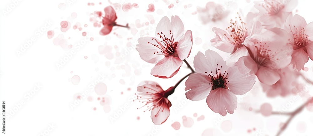 Leinwandbilder Sakura flower cherry blossom isolated on a white background Background for a greeting card Shallow depth of field Soft tones. with copy space image. Place for adding text or design