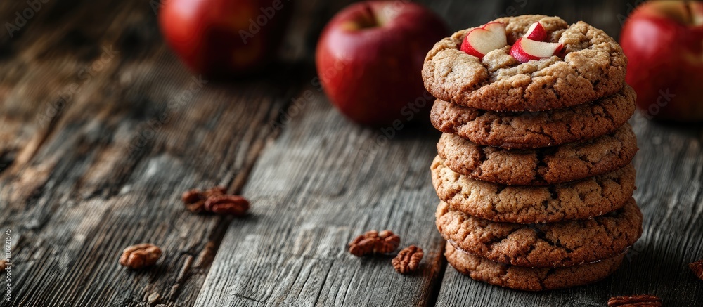 Leinwandbilder a stack of delicious homemade apple cookies is placed on a wooden table. with copy space image. plac