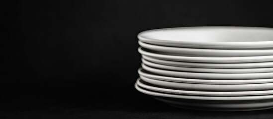 Obraz premium A stack of porcelain dishes set against a black background Copyspace Close up