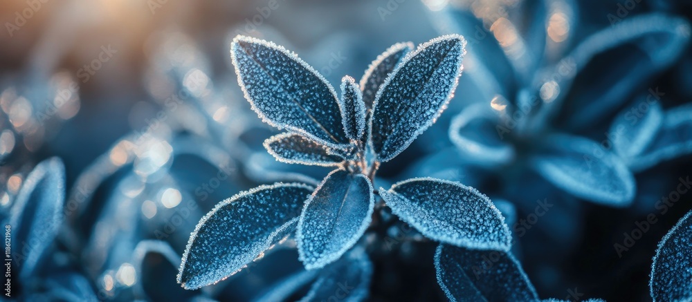 Leinwandbilder ice crystals on the vegetation. with copy space image. place for adding text or design