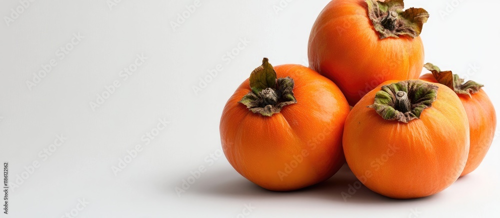 Poster fresh sweet persimmons isolated on a white background. with copy space image. place for adding text 