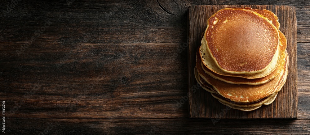 Poster pancakes on a wooden background. with copy space image. Place for adding text or design